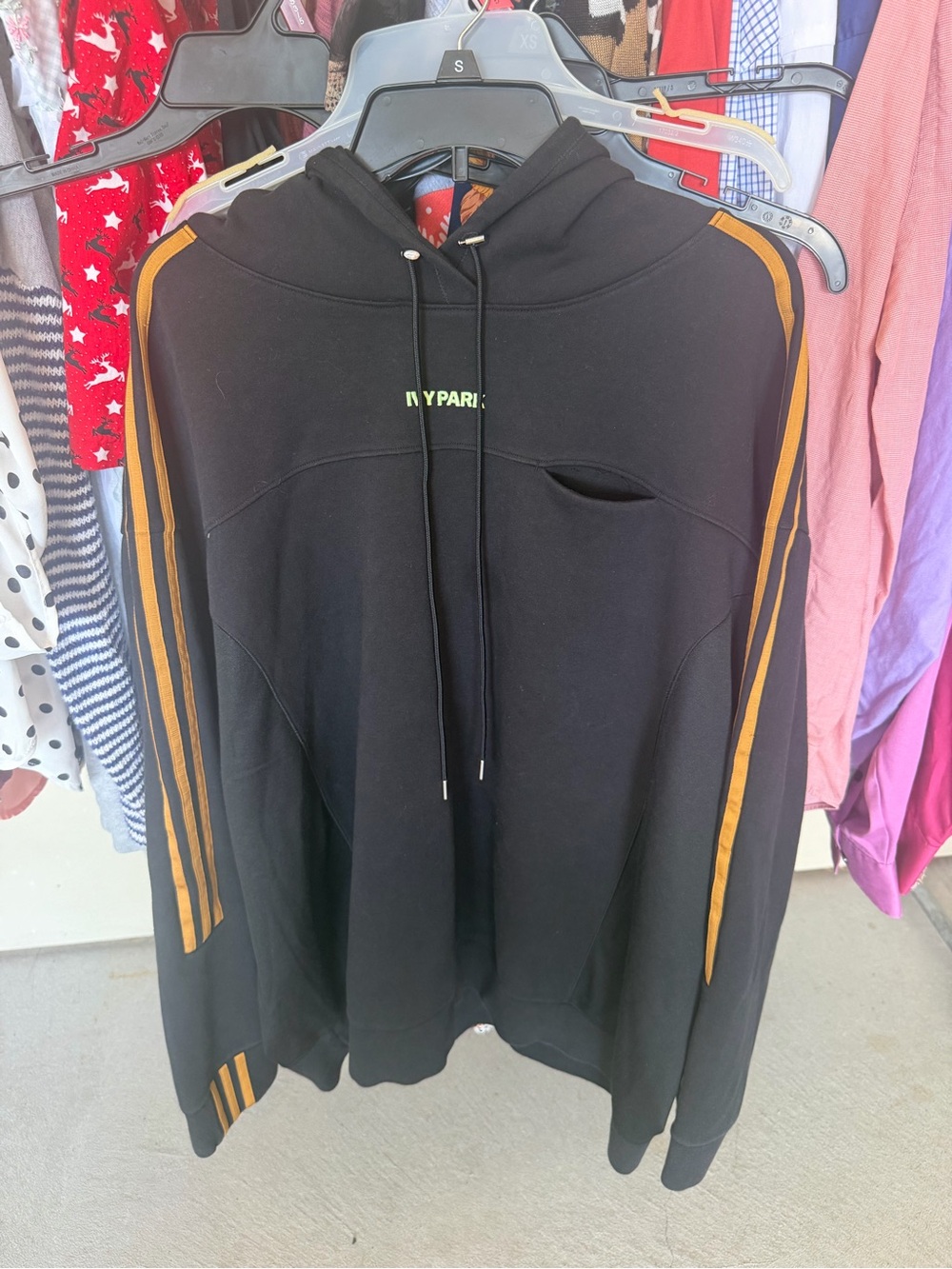 adidas Black Hoodie with Gold Stripes